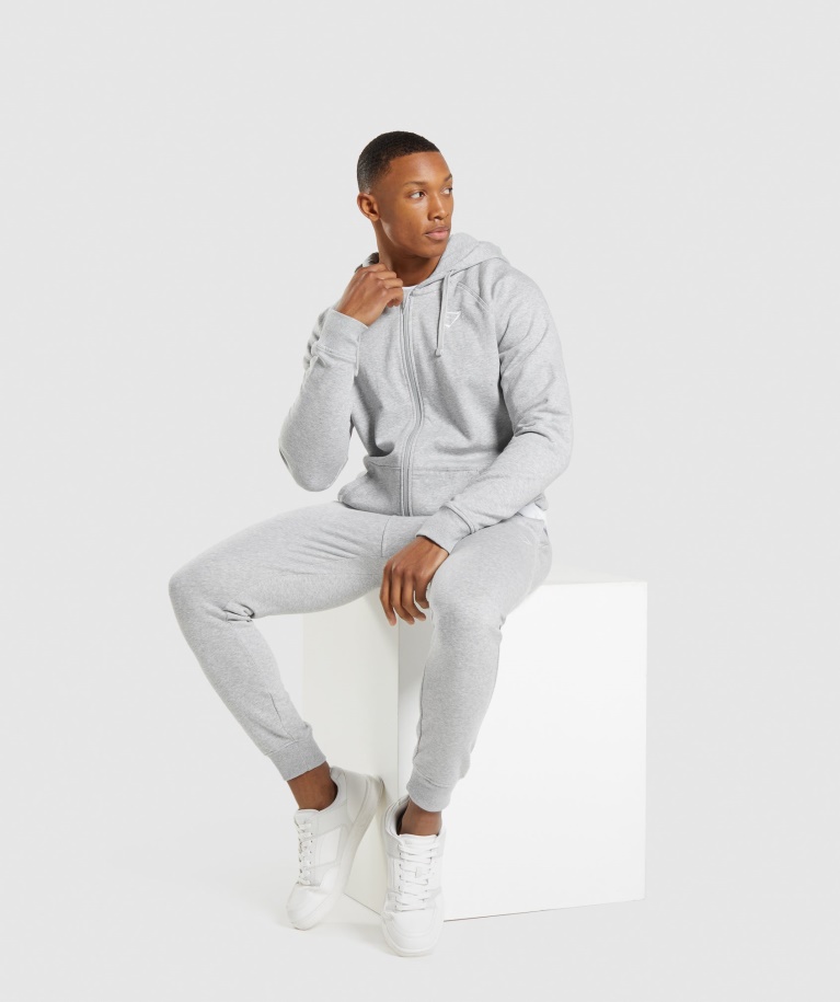 Crest Zip Up Hoodie Light Grey Core Marl Gymshark