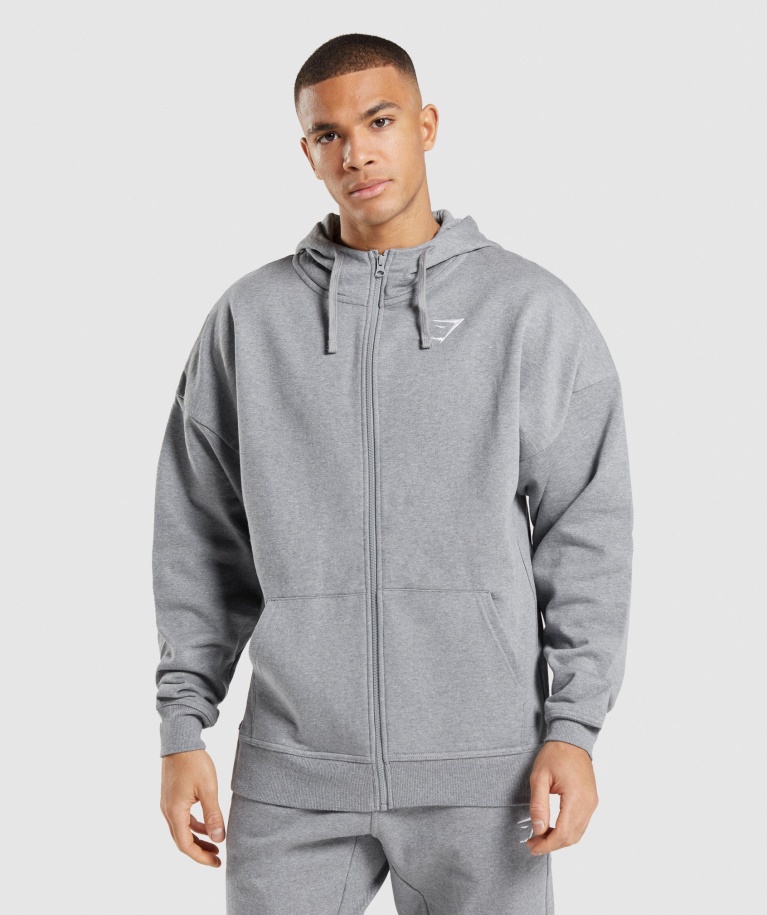 Essential Oversized Zip Up Hoodie Charcoal Marl Gymshark