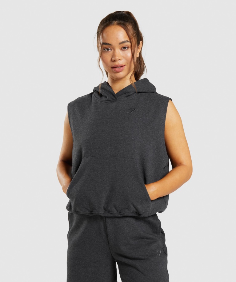 Gymshark Black Core Marl Rest Day Sweats Sleeveless Hoodie
