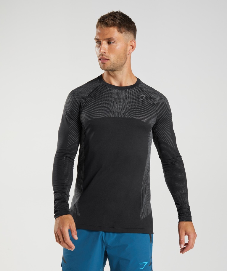 Gymshark Black-Silhouette Grey Apex Seamless Long Sleeve T-Shirt