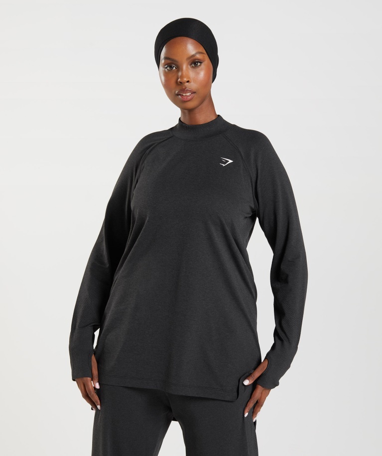 Vital Seamless Long Line Top Black Marl Gymshark